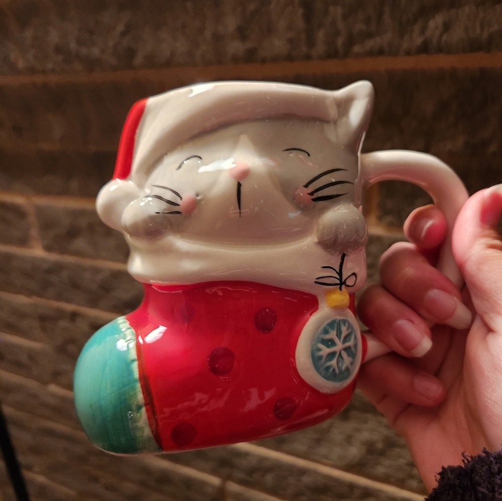 Christmas cat mug in stocking new